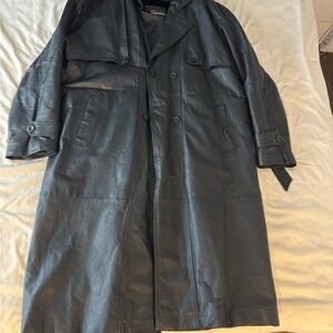 Elegant Black Leather Trench Coat